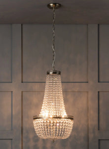 Pioni 3 light  chandelier / Antique brass and clear