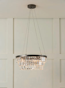 Alila 5 light graphite silver tiered crystal glass chandelier / Graphite and clear