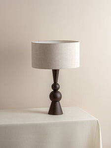 Carmine table lamp / Smokey chocolate wood base with natural linen shade